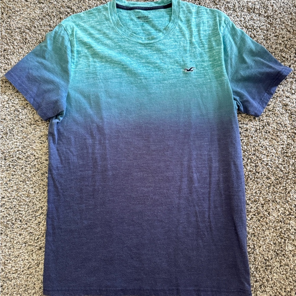Hollister Men's Teal and Navy Ombre T-Shirt